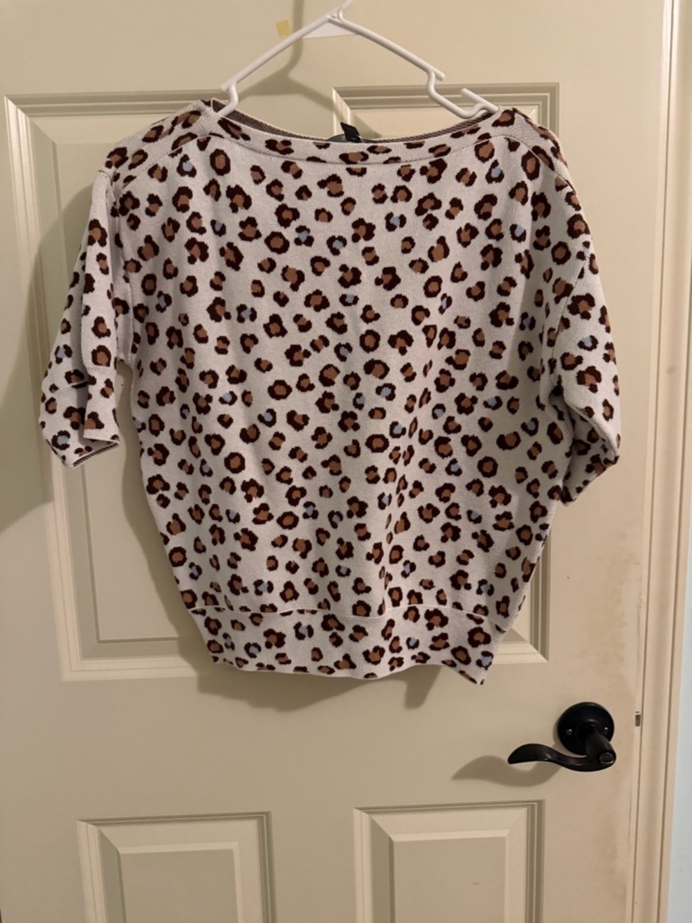 Ann Taylor Leopard Print Short Sleeve Knit Top - White and Brown